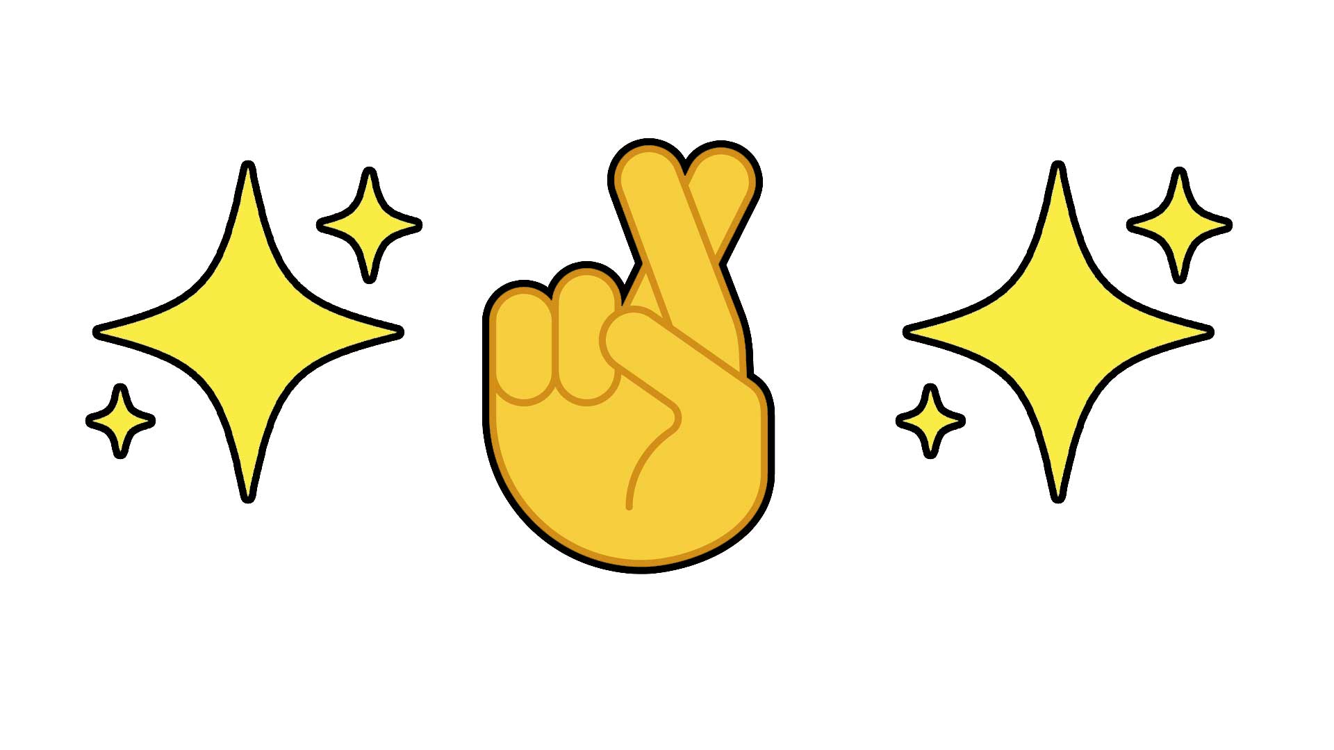 An emoji of crossed fingers and two magical sparkles 