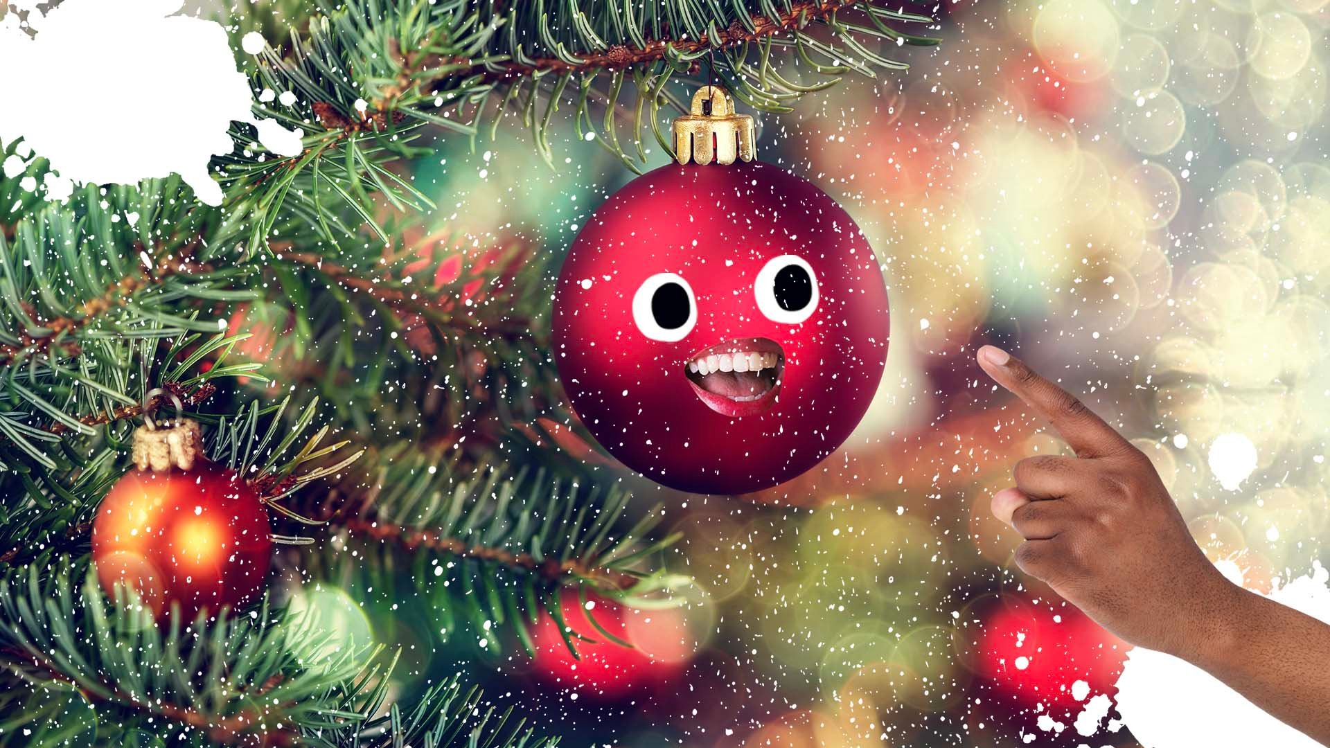 A happy bauble on a tree