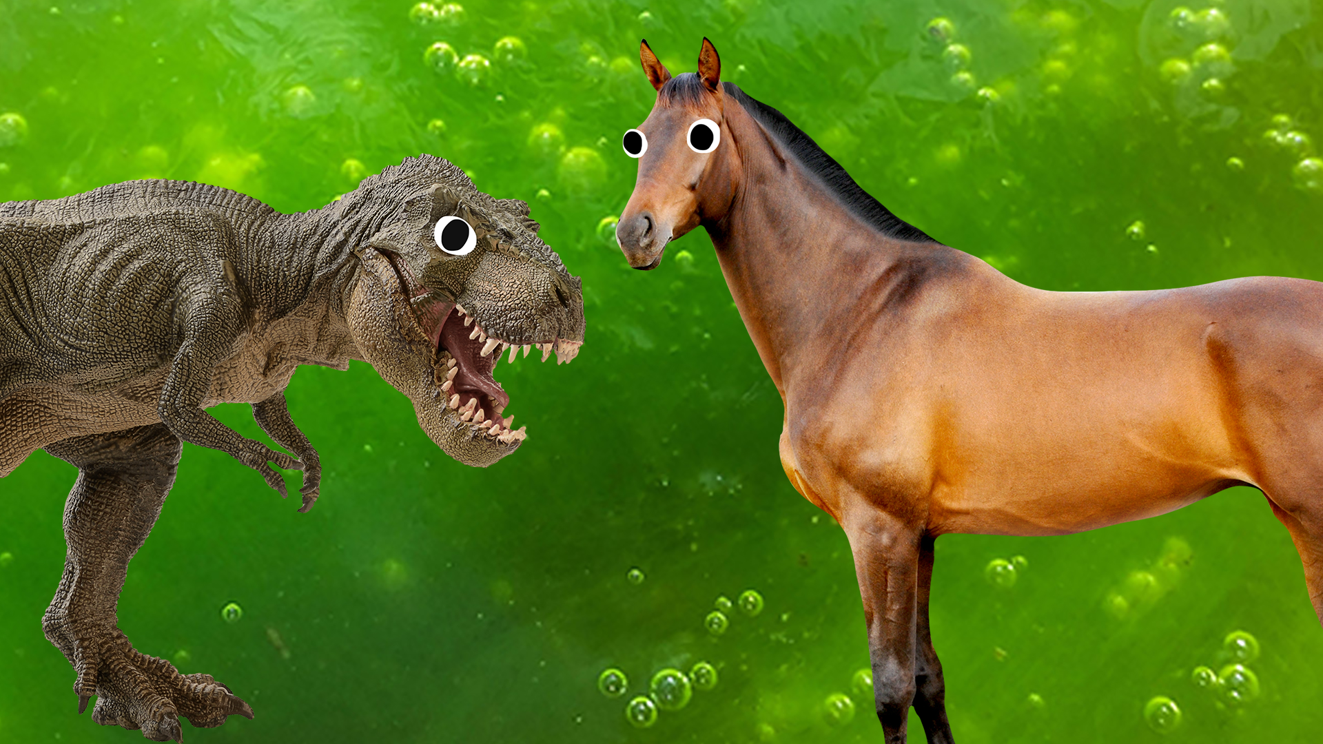 Horse and dinosaur on slime background