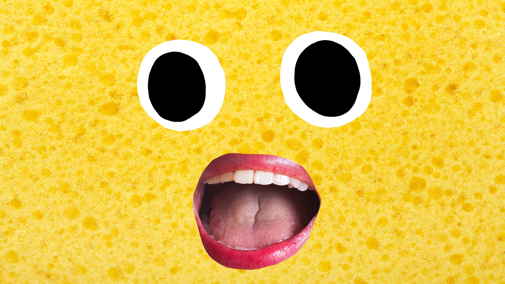 Yellow sponge with goofy face