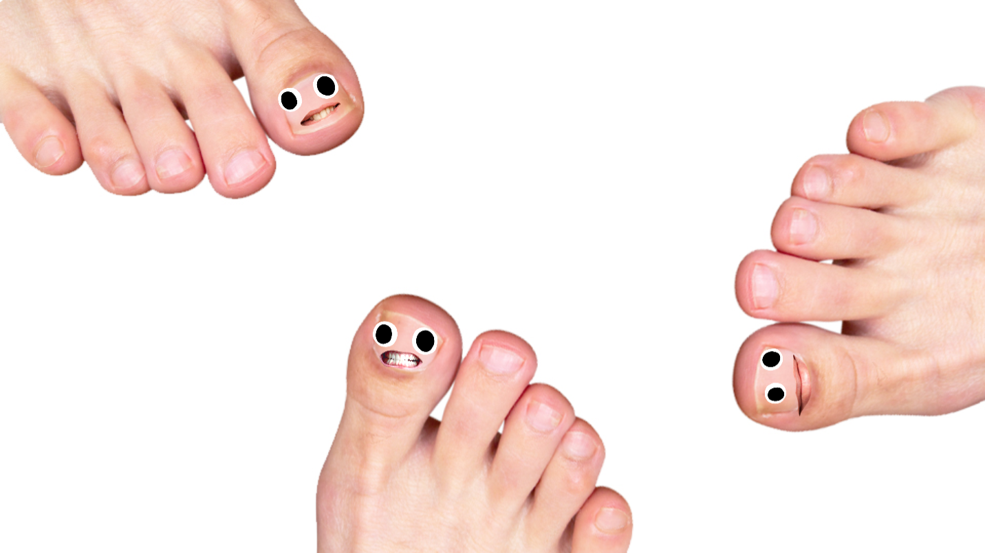 Three sets of toes
