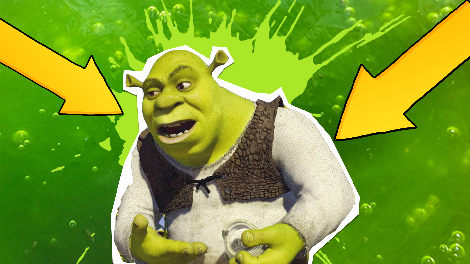 Shrek against a green slime background