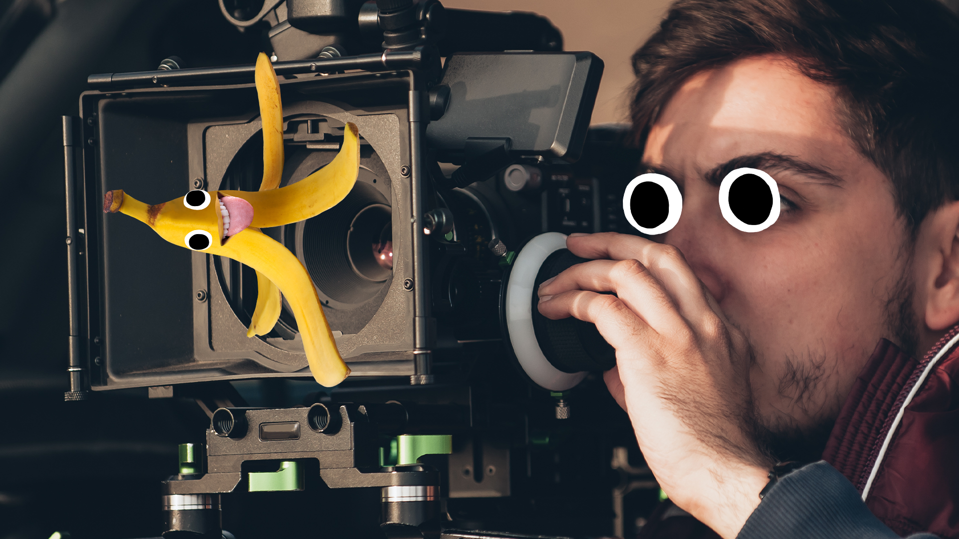 Director with camera and smiley banana peel