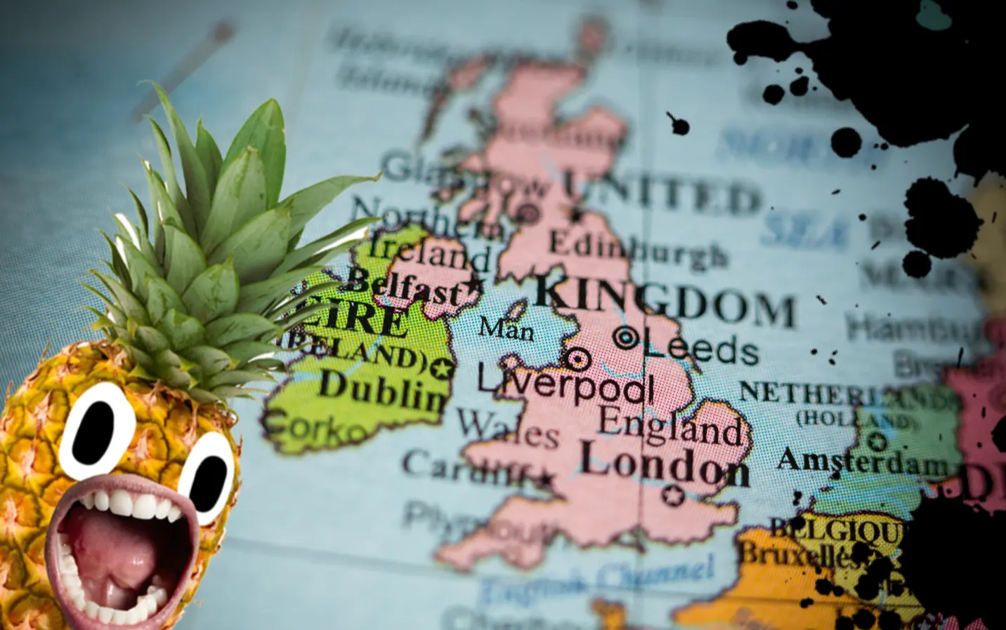 A close up of the UK on a map
