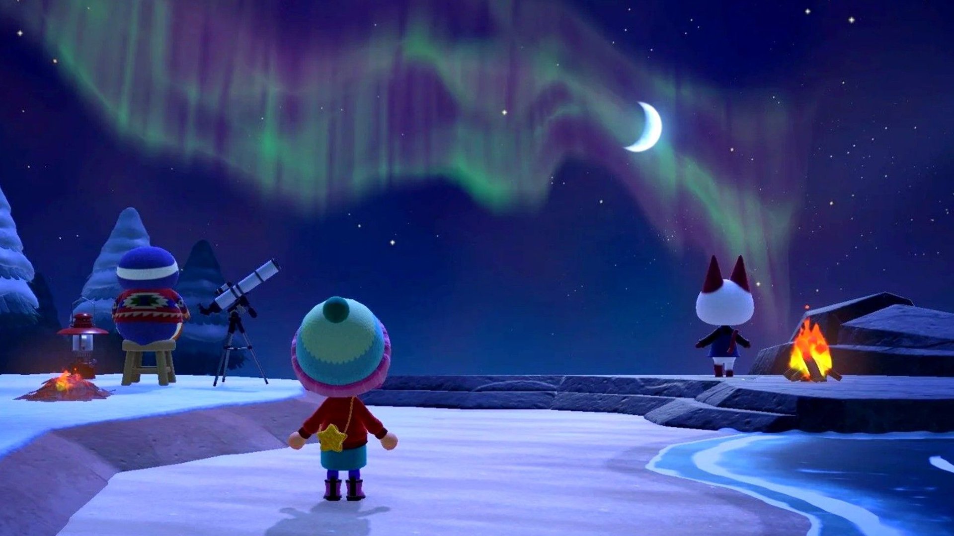 An Animal Crossing player looks at the Northern lights