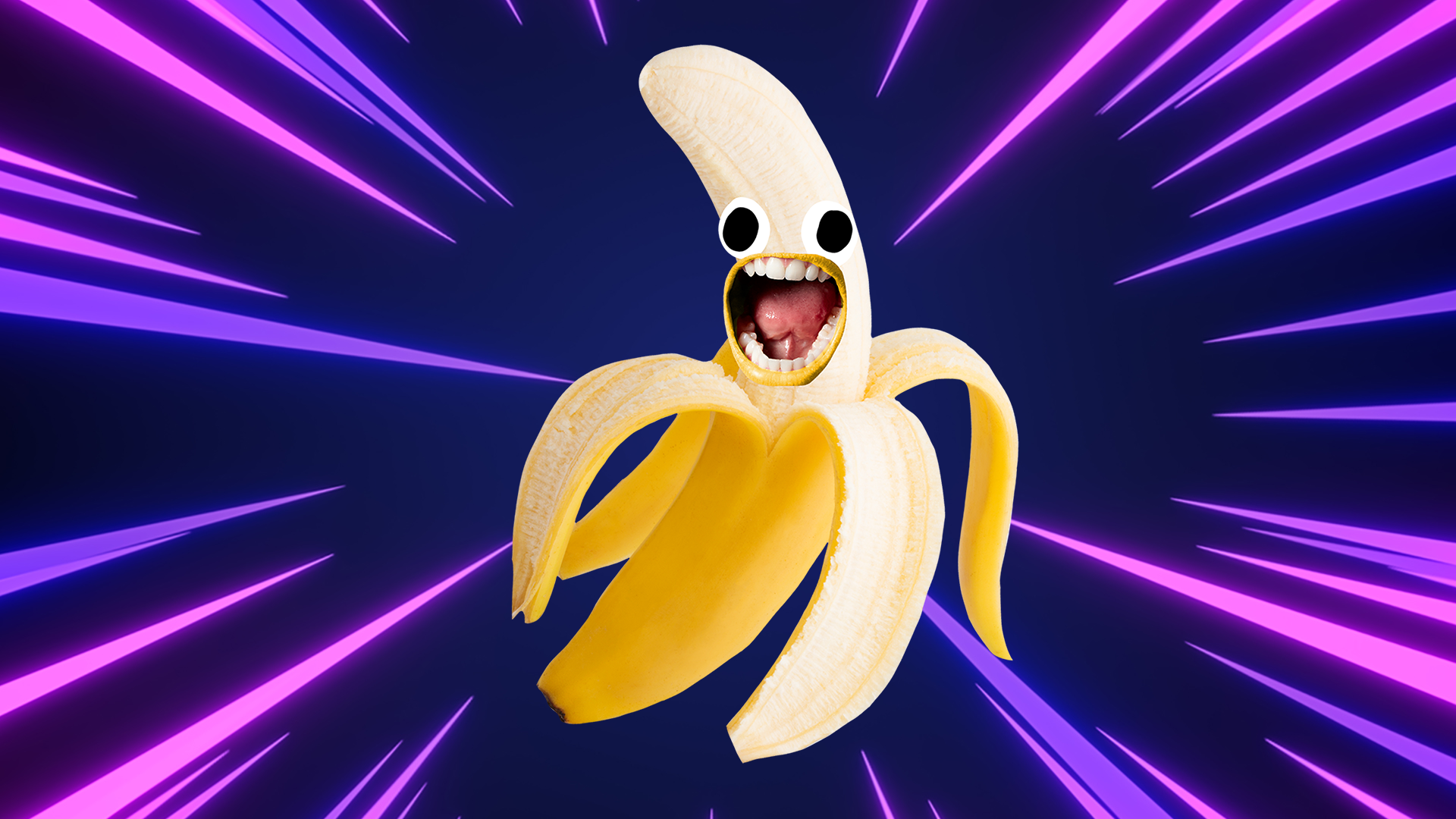 Screaming banana on laser background