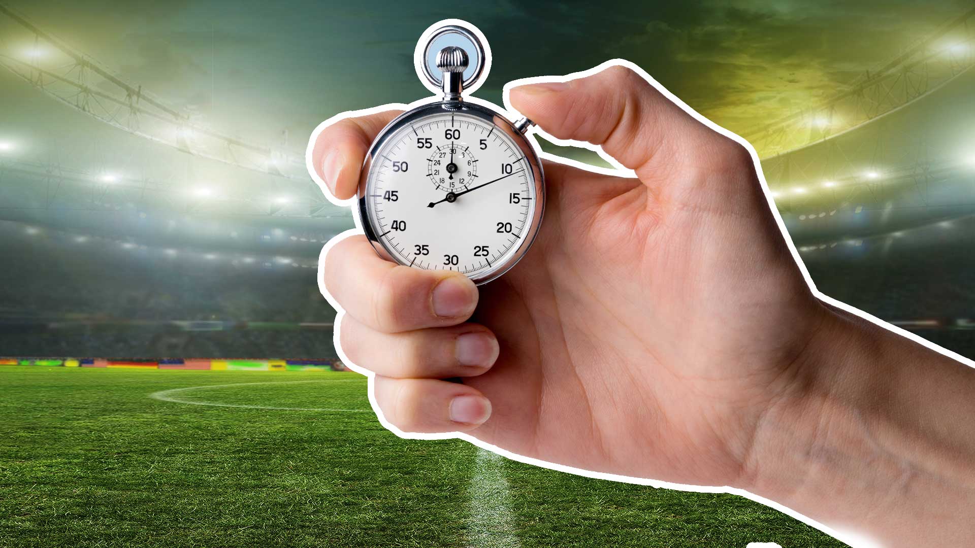 A stop watch with a football pitch in the background