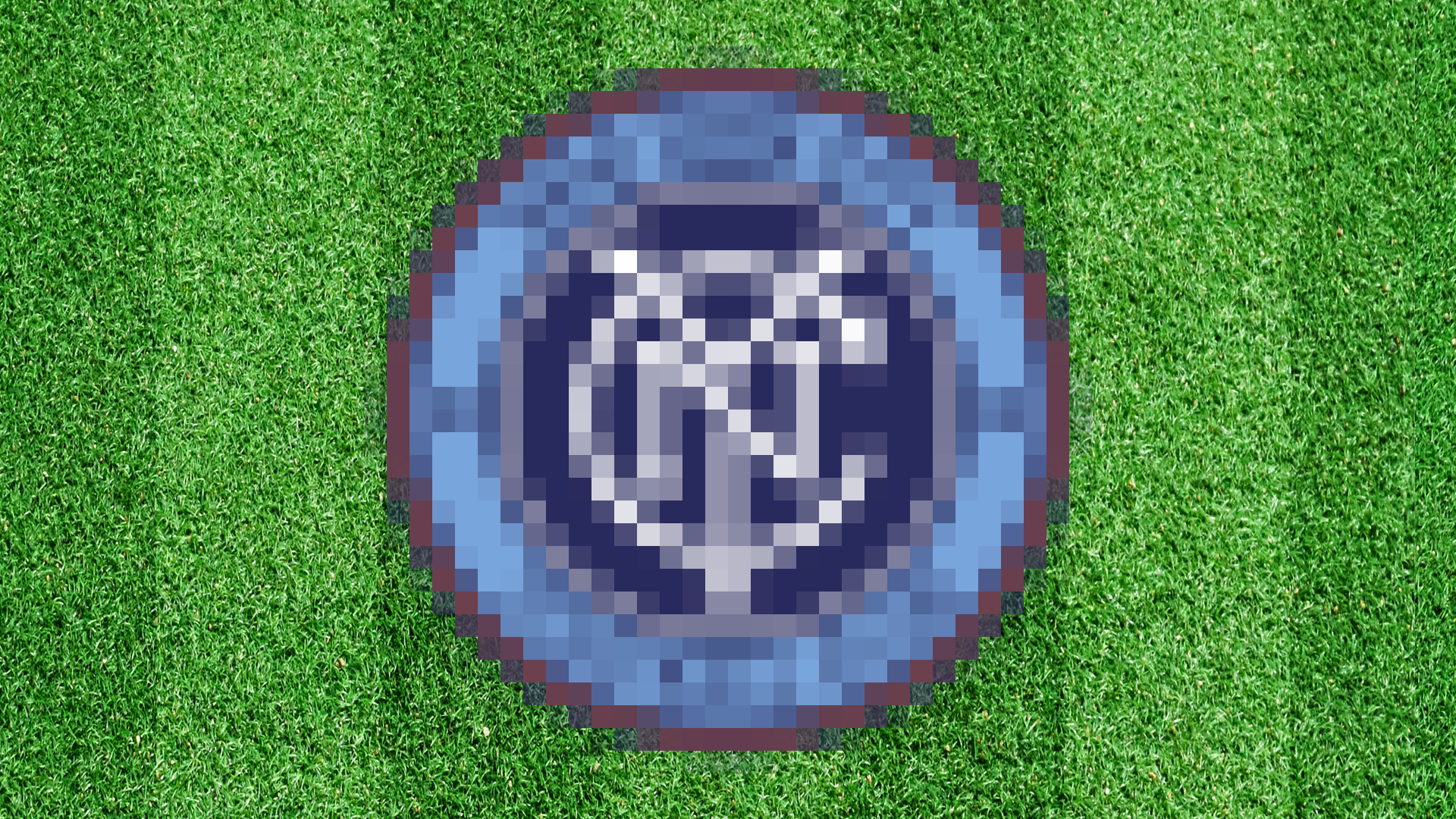 A blurred football badge
