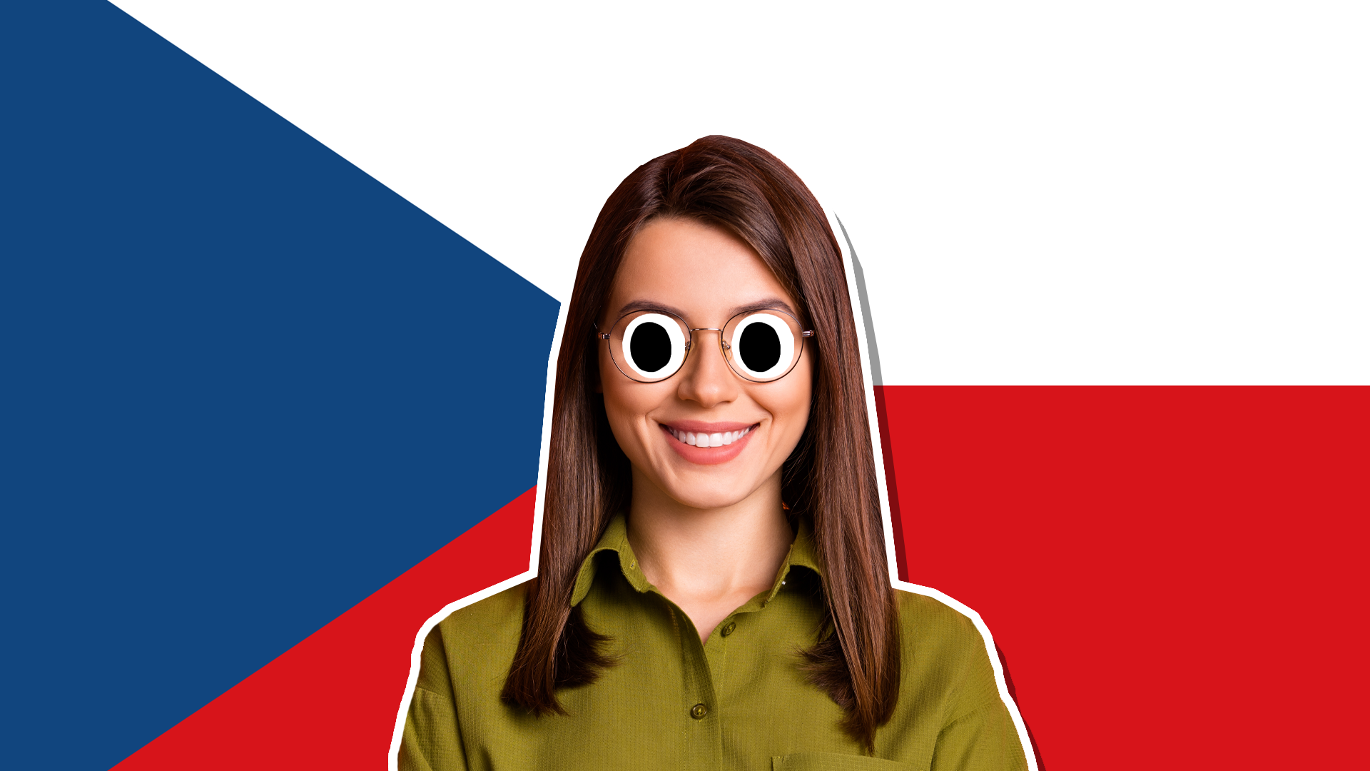 A woman in front of a Czech Republic flag