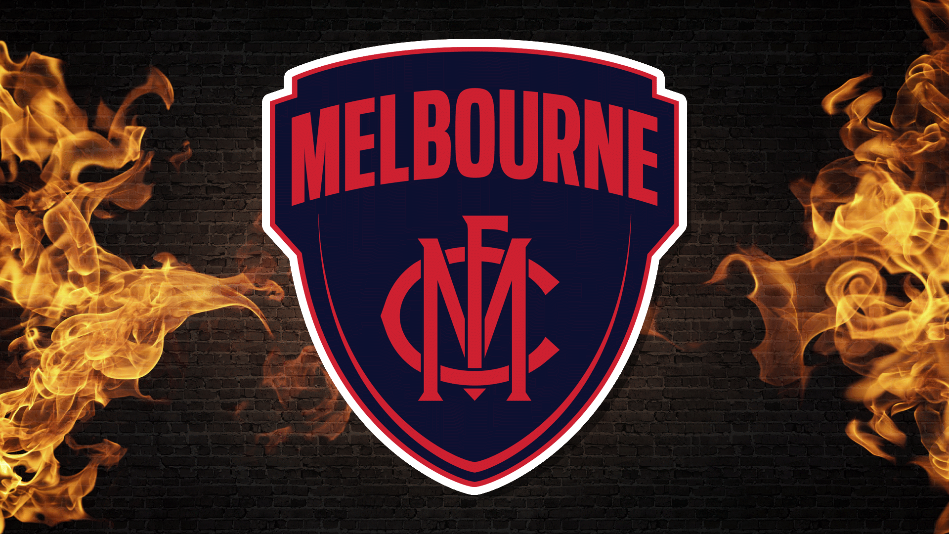Melbourne FC's badge and a fiery background