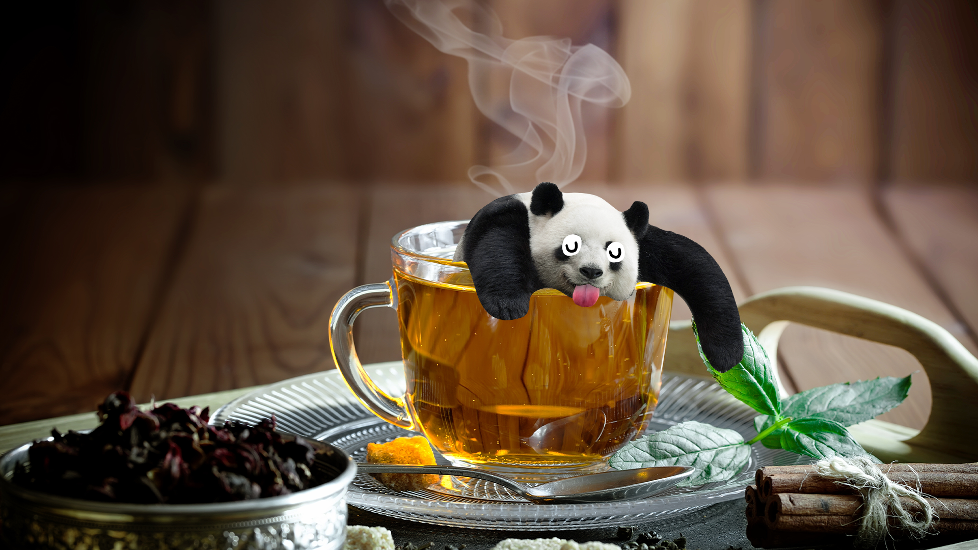 A herbal tea with a derpy panda in it