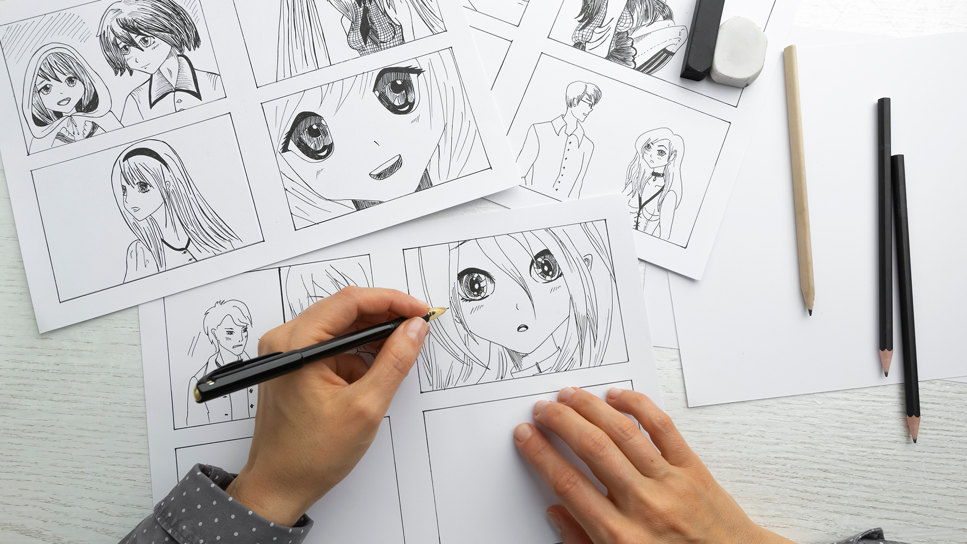 Someone drawing a manga