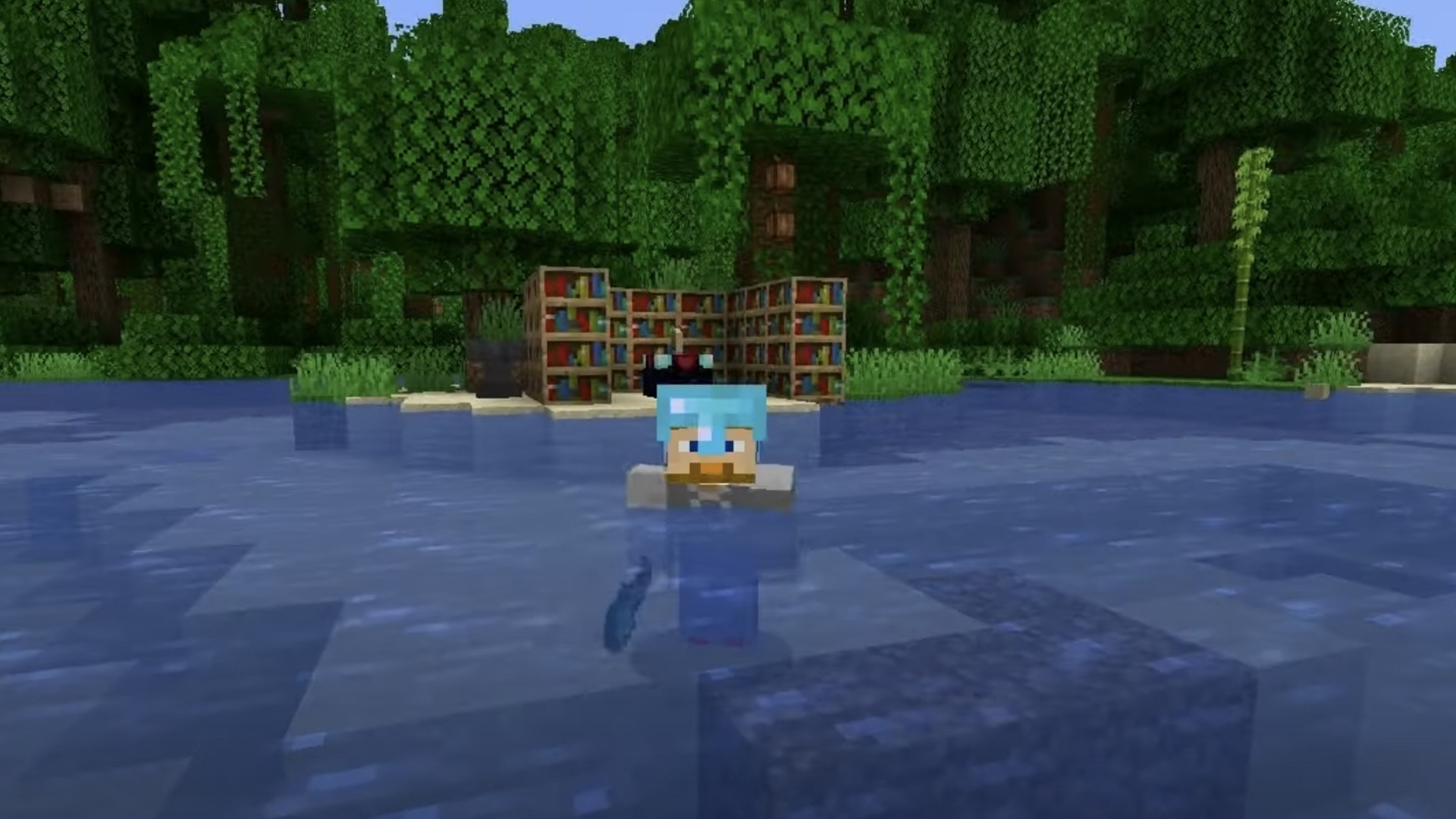 A Minecraft player in water