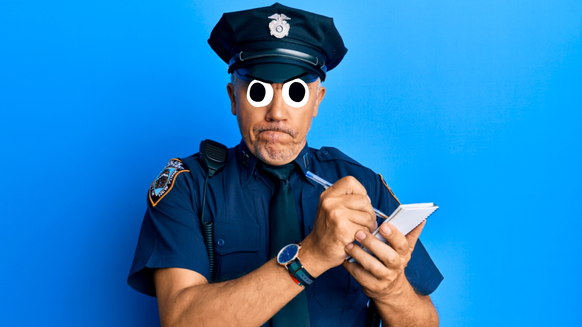 A police officer holding a notepad