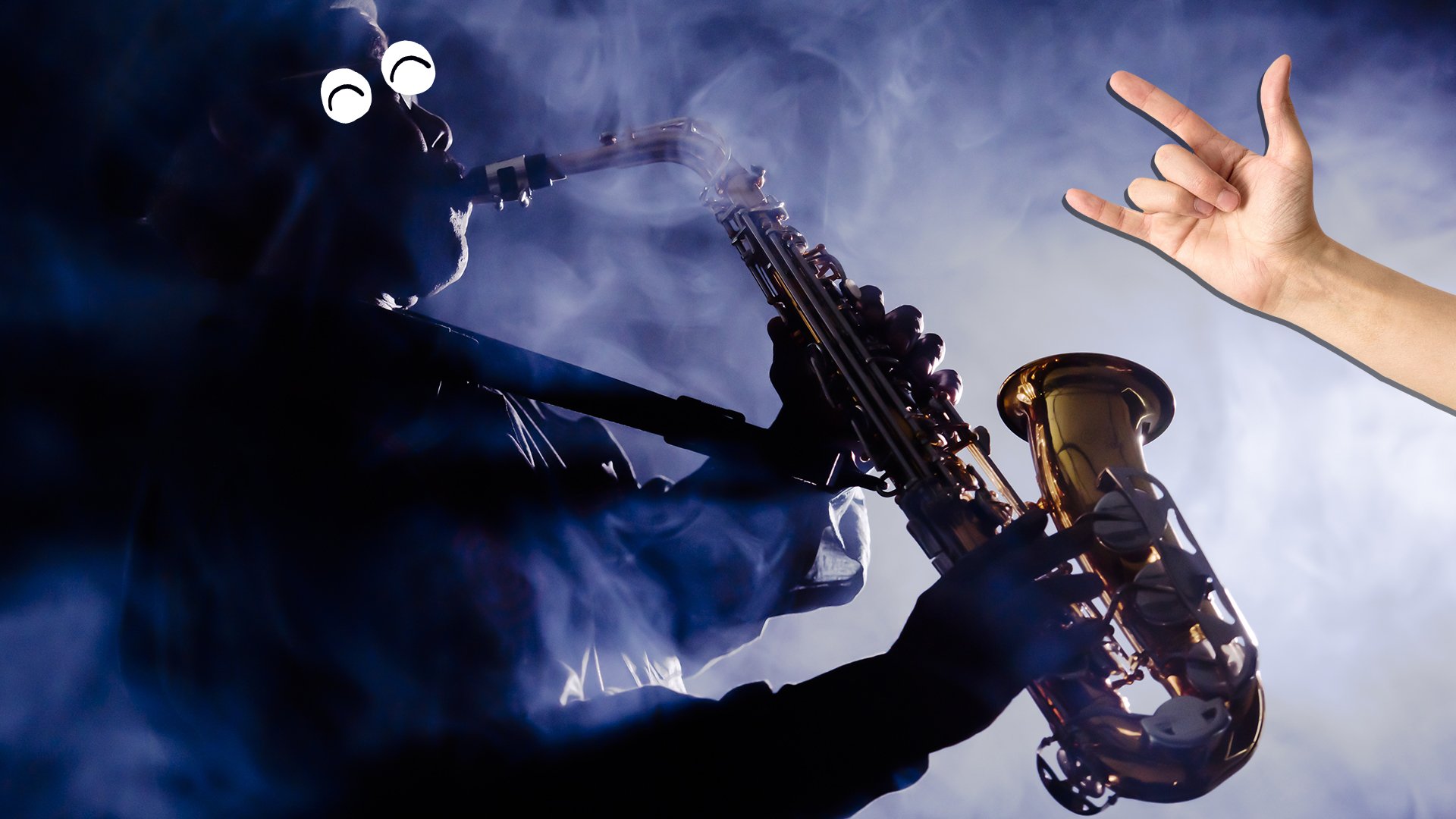 A jazz musician toots their horn