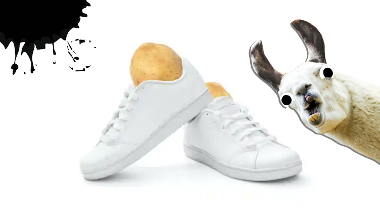 A potato in a pair of trainers
