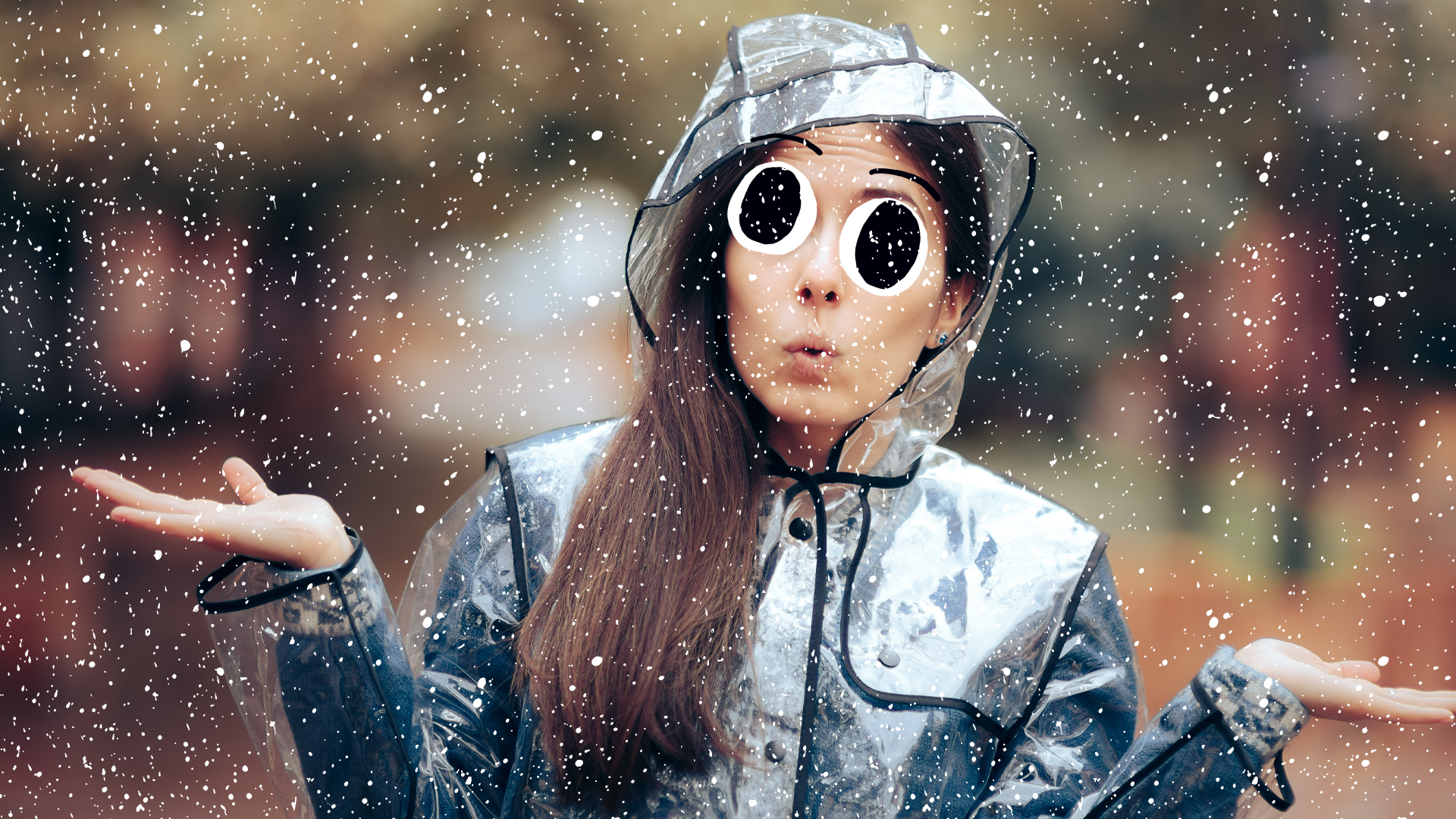 Woman looking confused in snowy weather