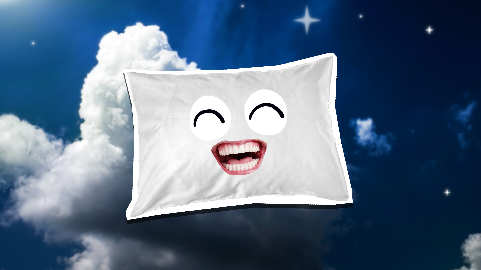 A squashy pillow set against a night sky