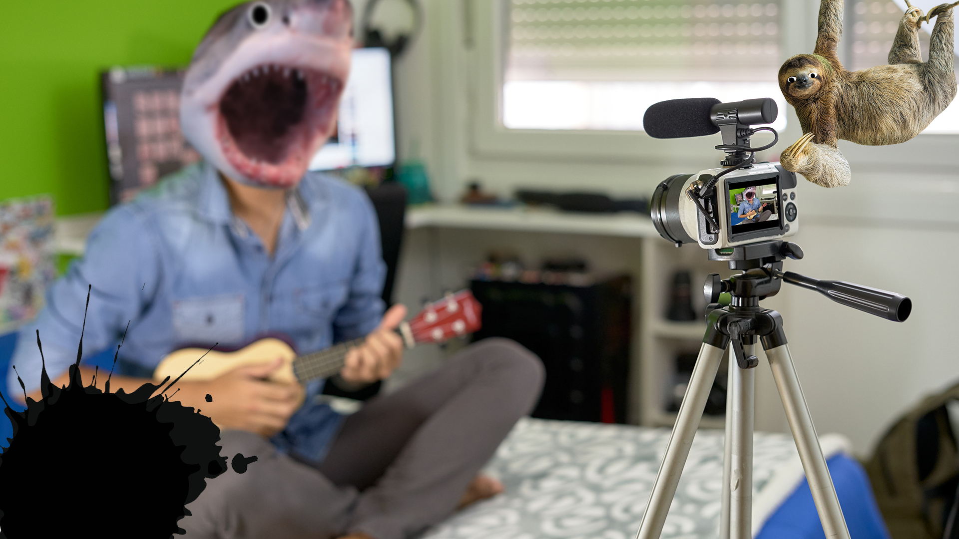 A shark playing the ukulele for Youtube 