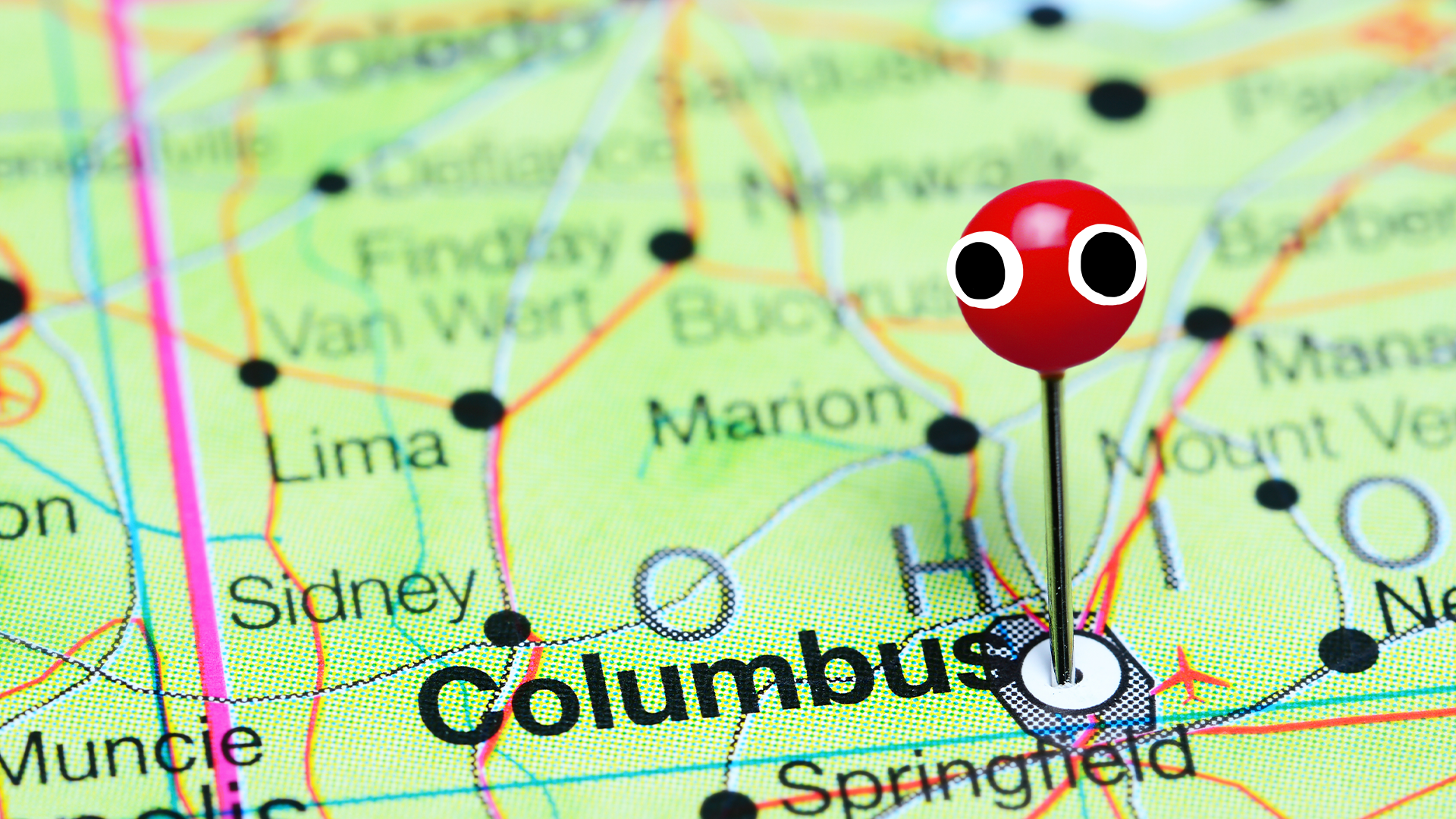 Map of Ohio with googly eyes