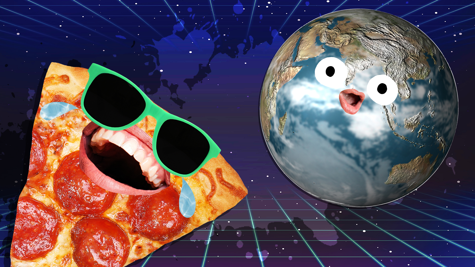 A massive slice of pizza next to the earth