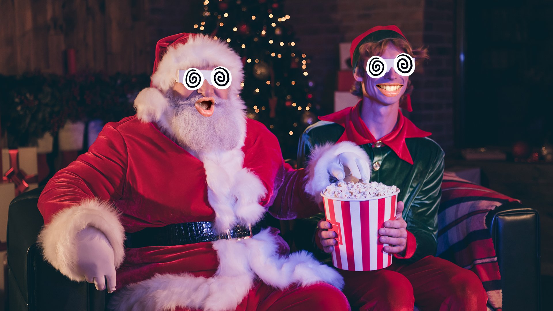 Father Christmas watching a movie