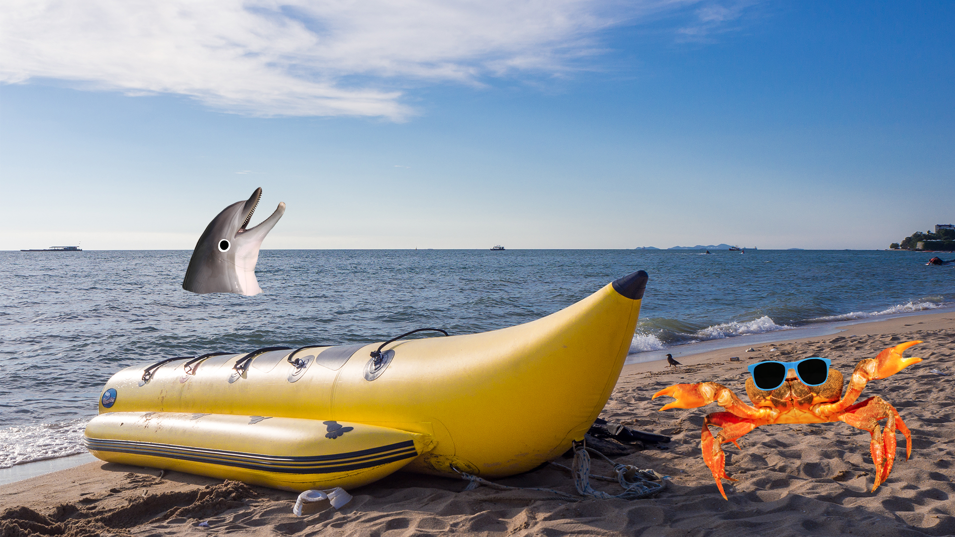 An inflatable boat on sandy beach