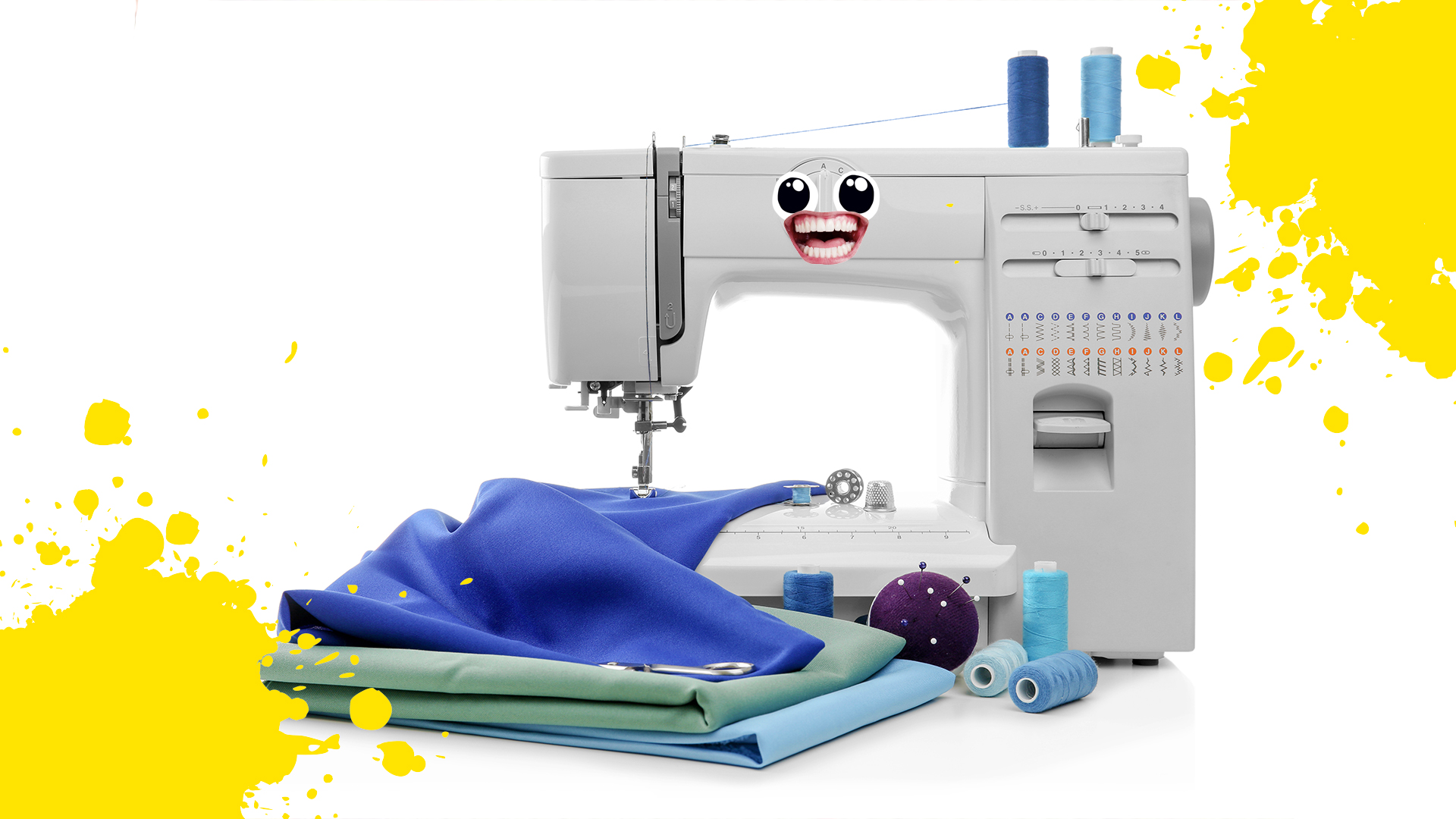A sewing machine and different coloured material 