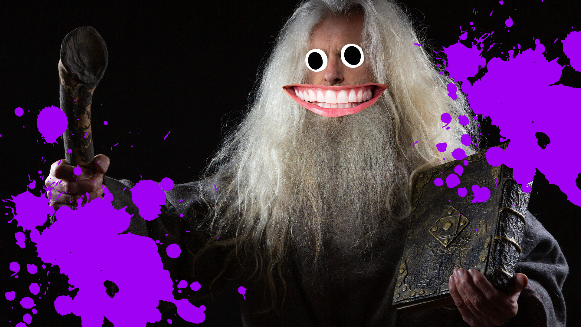 Crazy looking wizard with purple splats