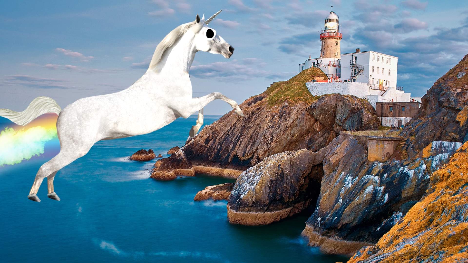 Irish coast scene with farting unicorn