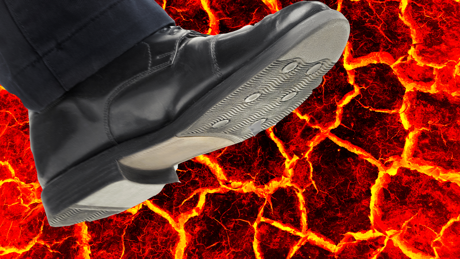 Shoe stepping on lava