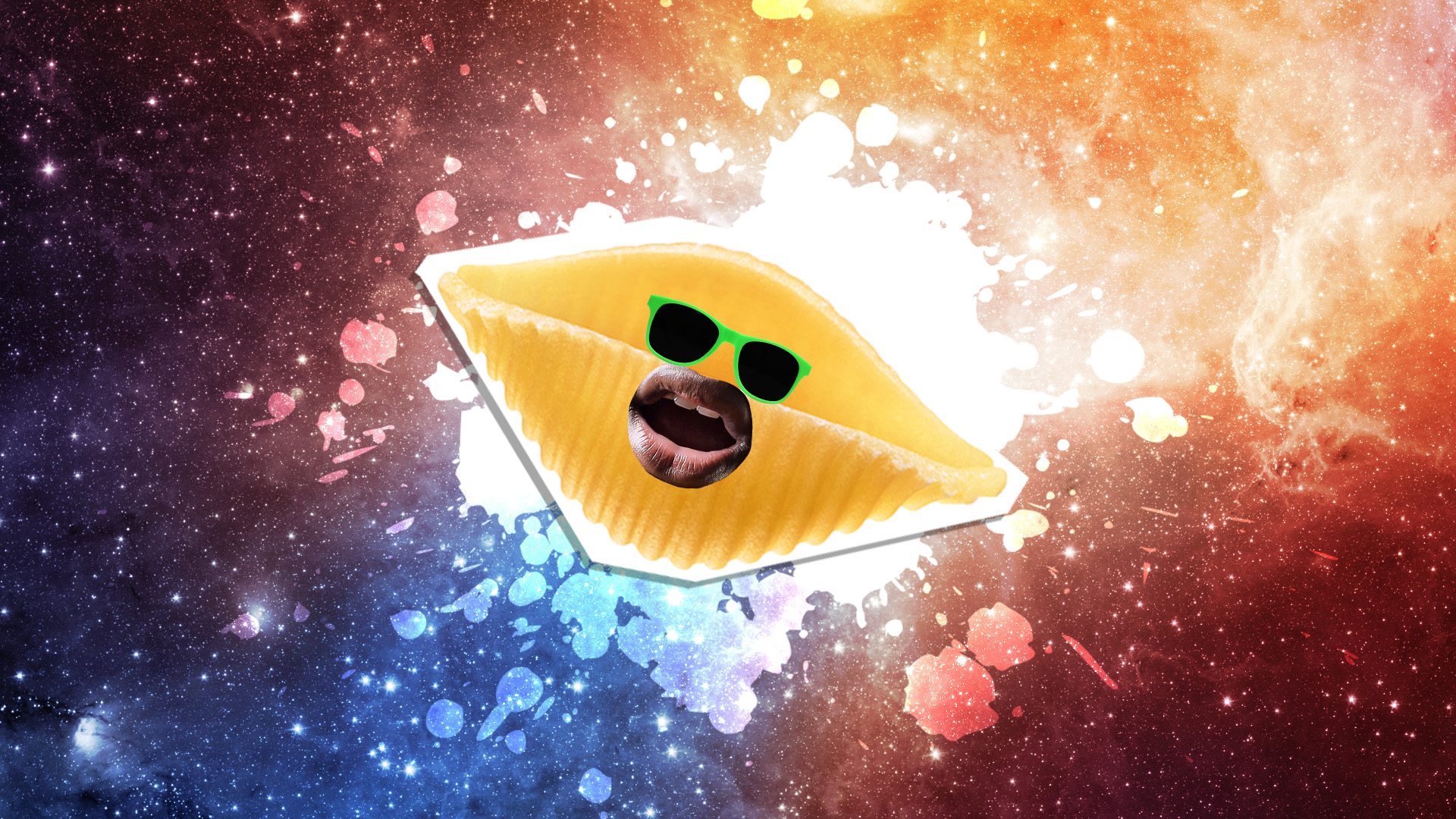 Some laughing pasta in space