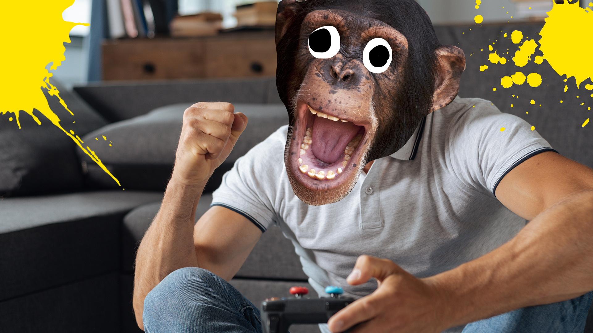 A chimp playing a video game 