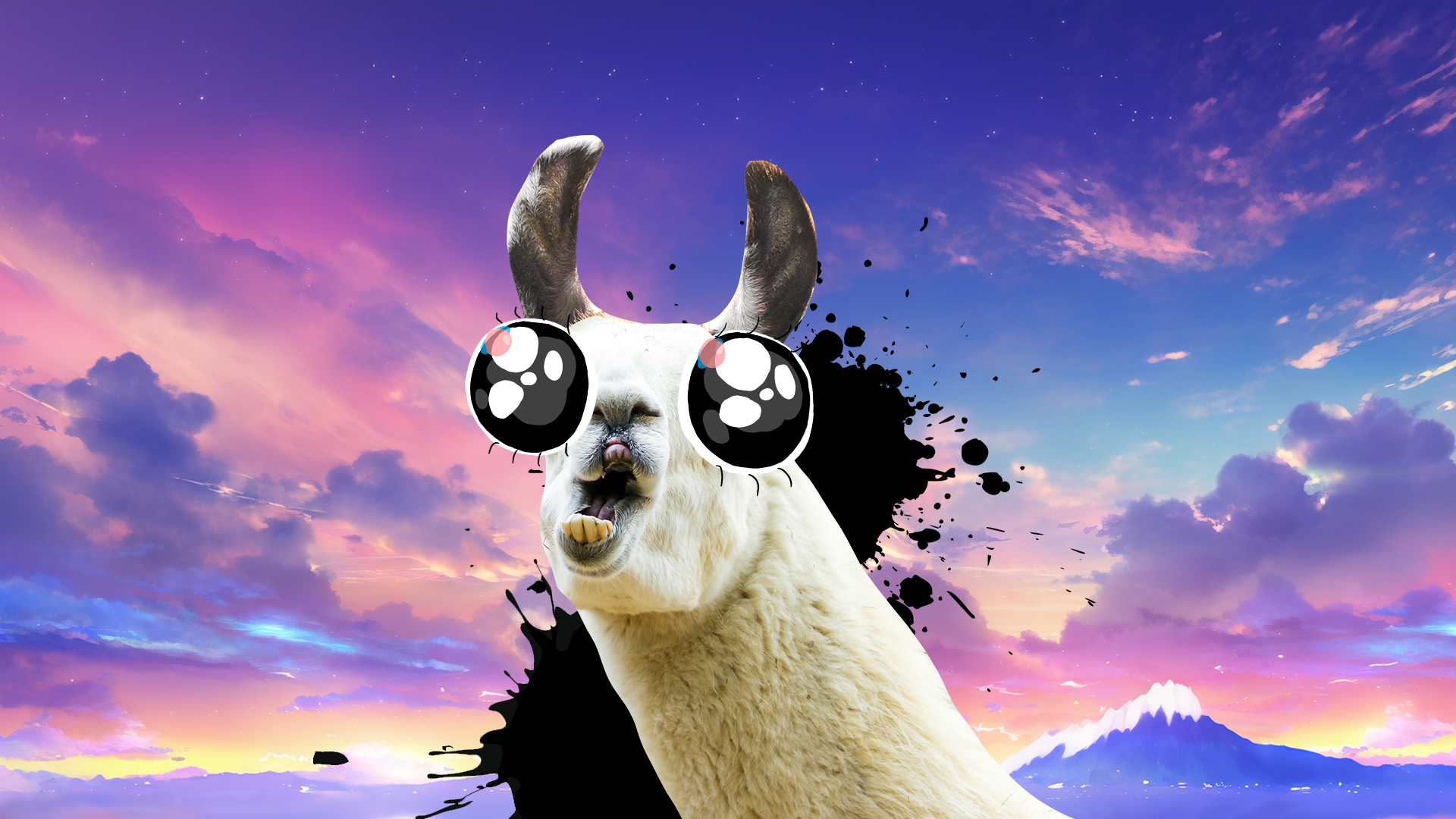 A llama with a colourful background 