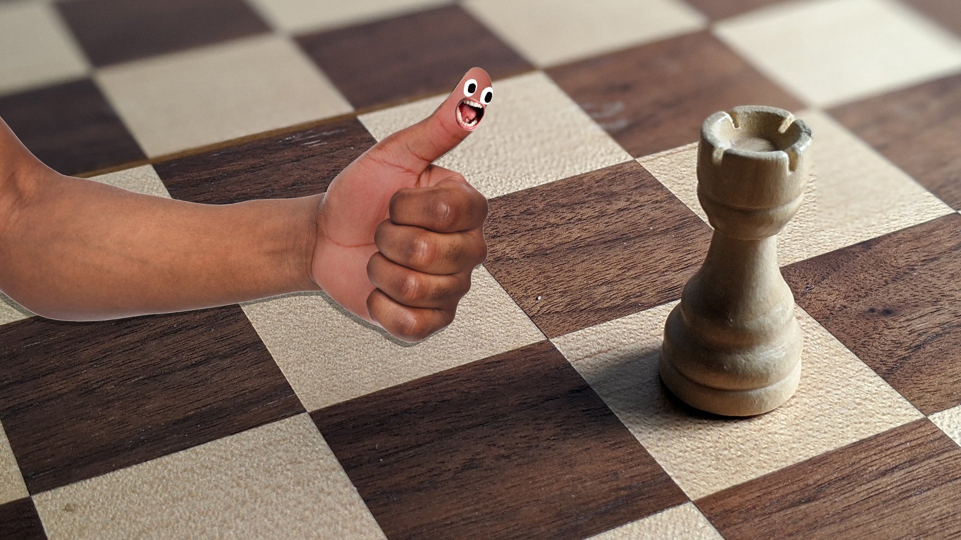 A screaming thumb and a Chess piece