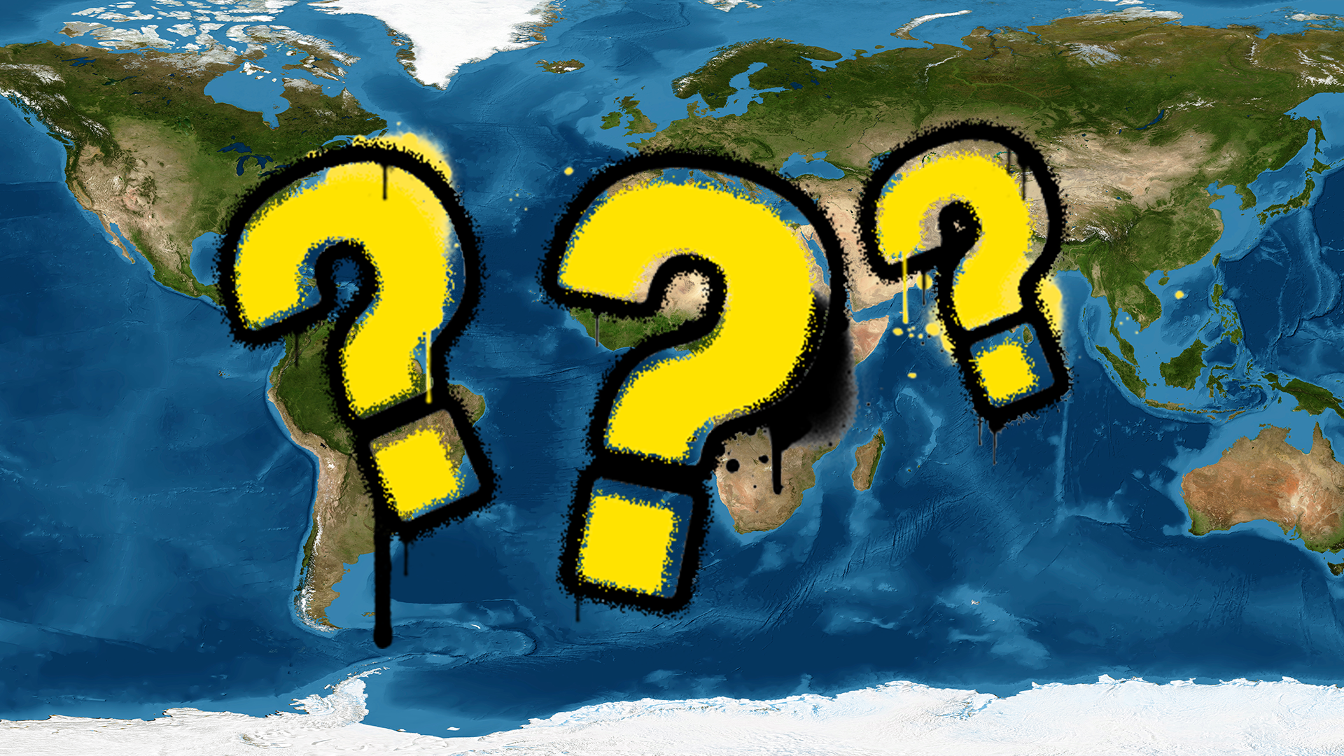 World map and question marks