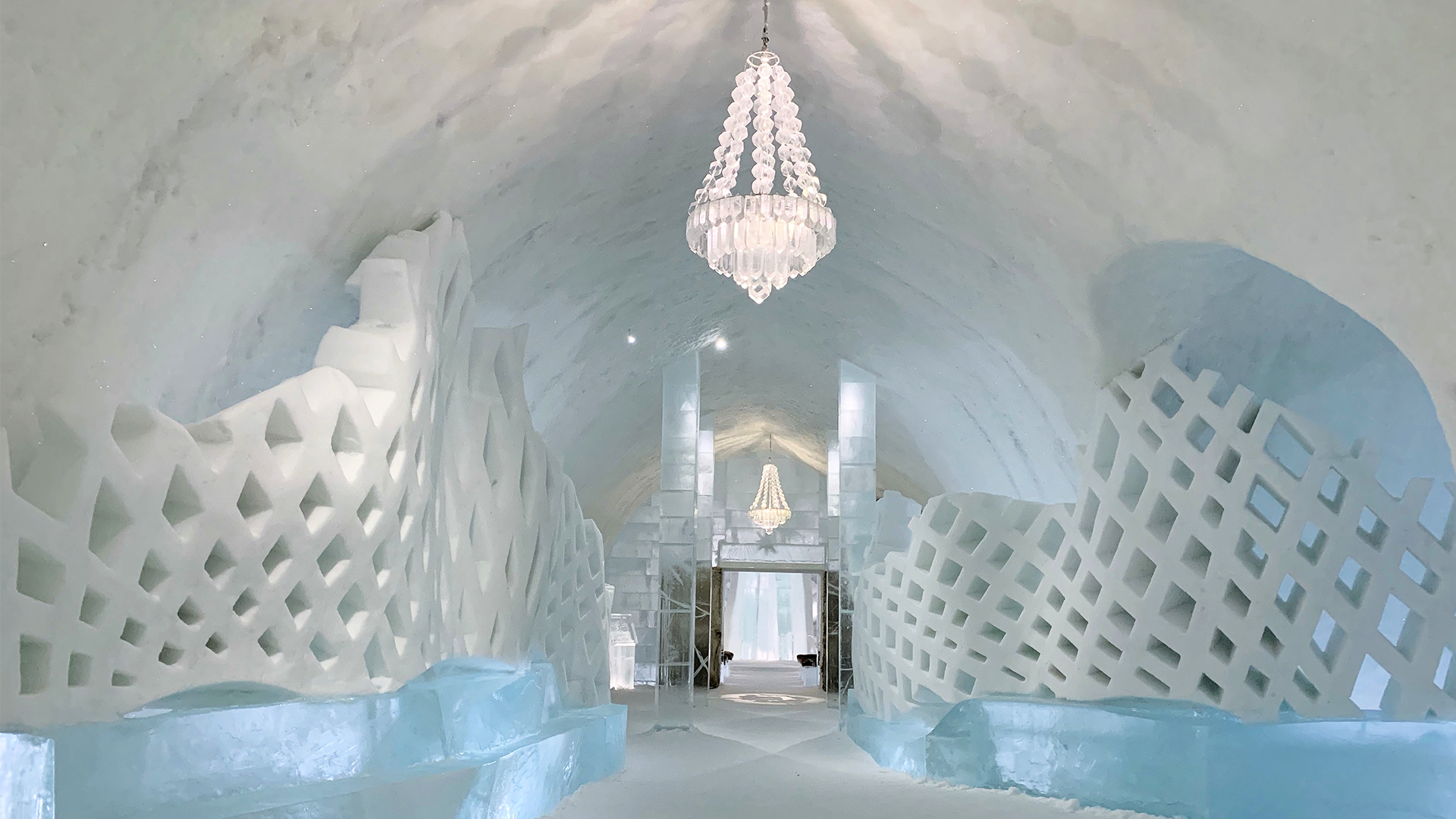 An ice hotel interior