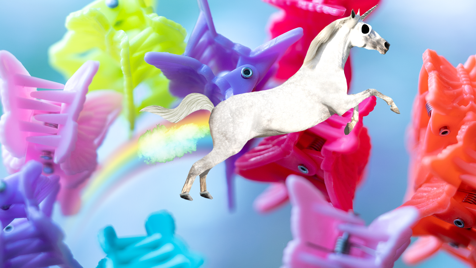 Flying unicorn and 90s hair clips