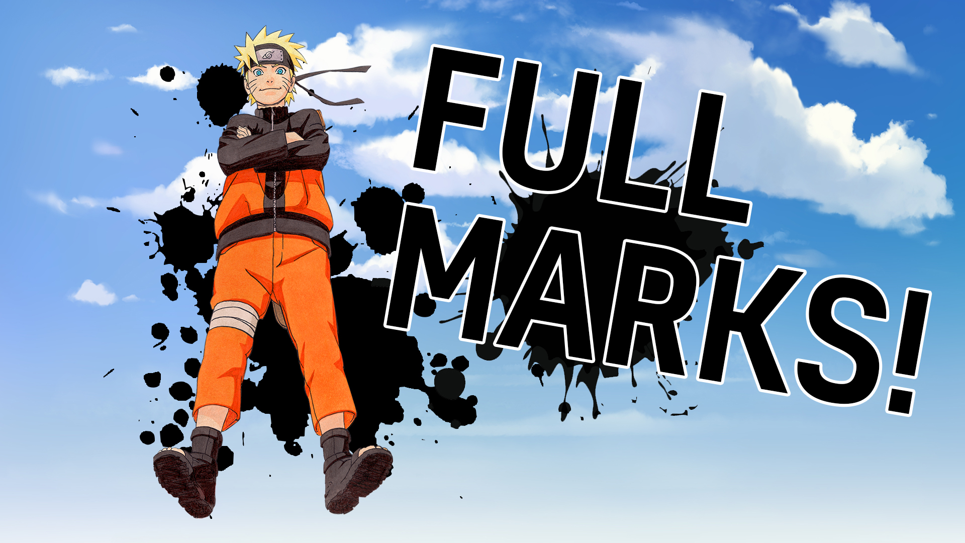 Naruto stands in the sky smiling