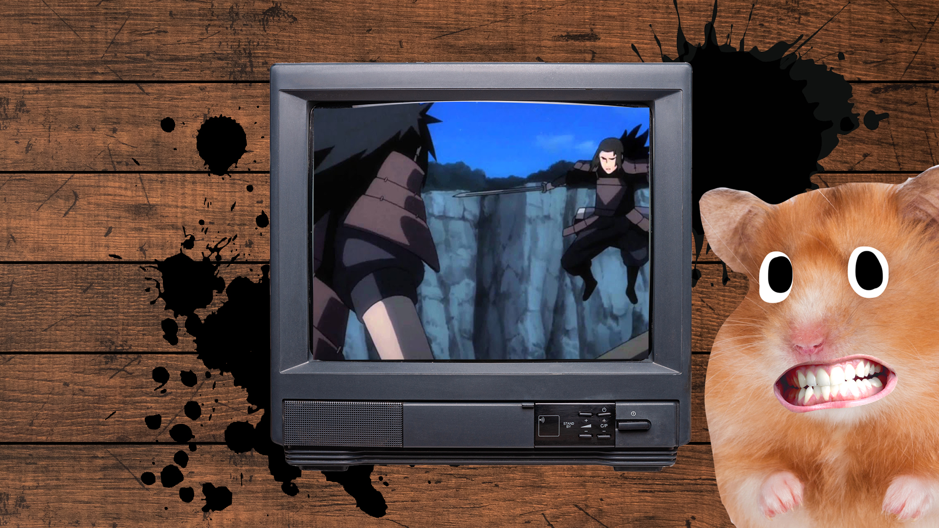 Hashirama and Madara battle on an old TV set