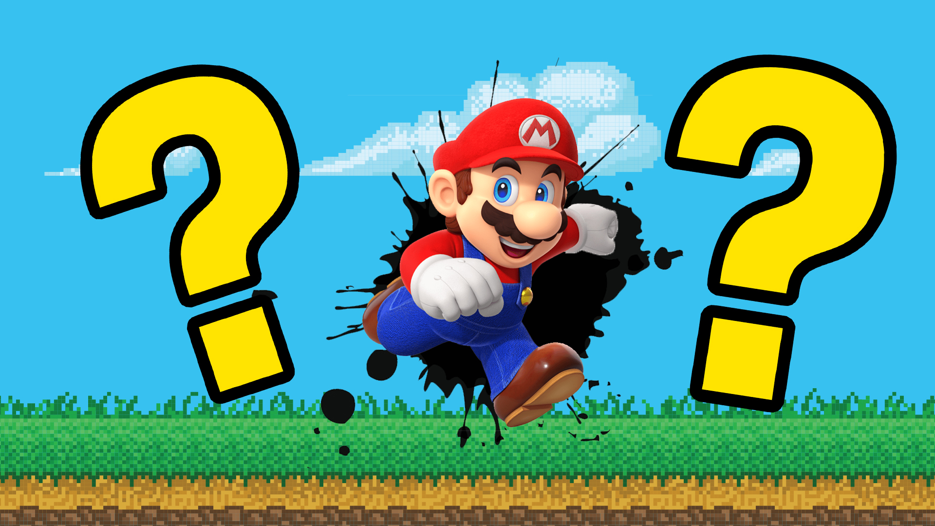 Mario runs on a pixelated background