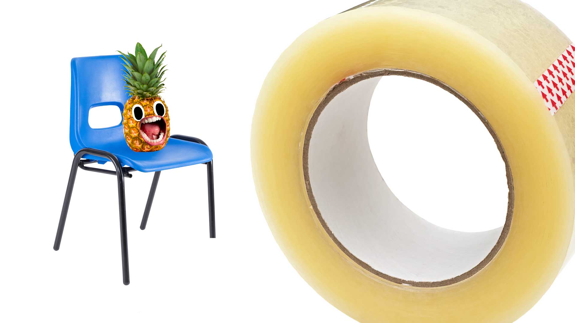 A pineapple and a roll of sticky tape