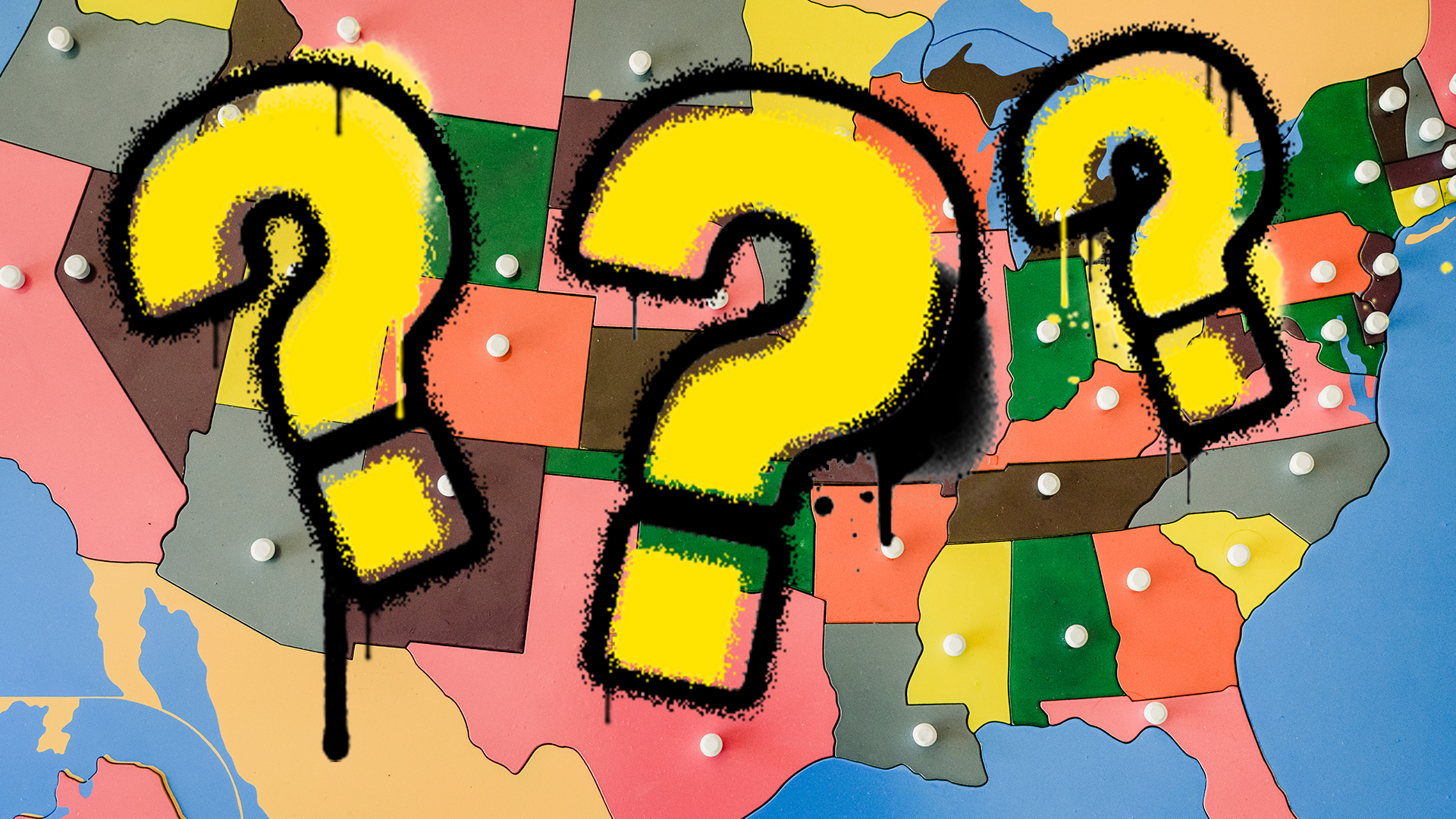 Map of the States with question marks