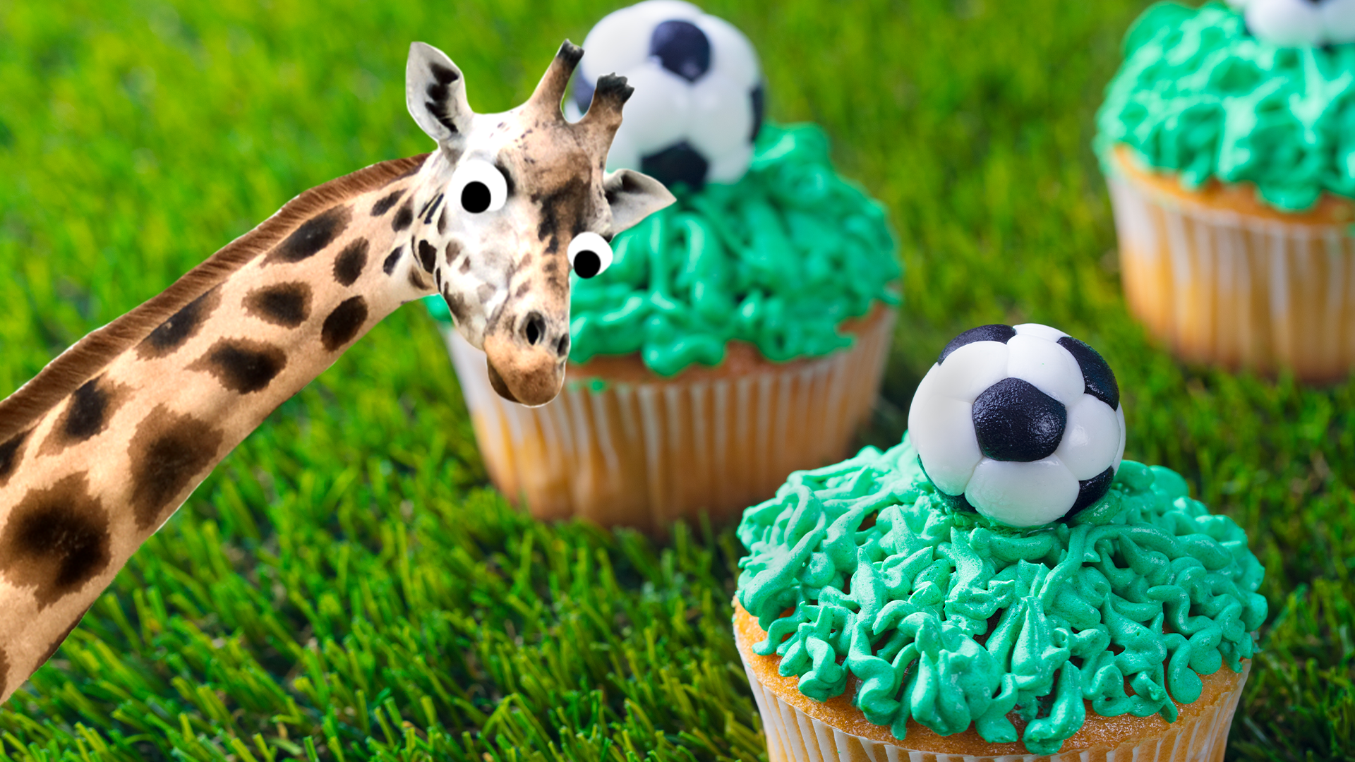 Beano giraffe and football fairy cakes