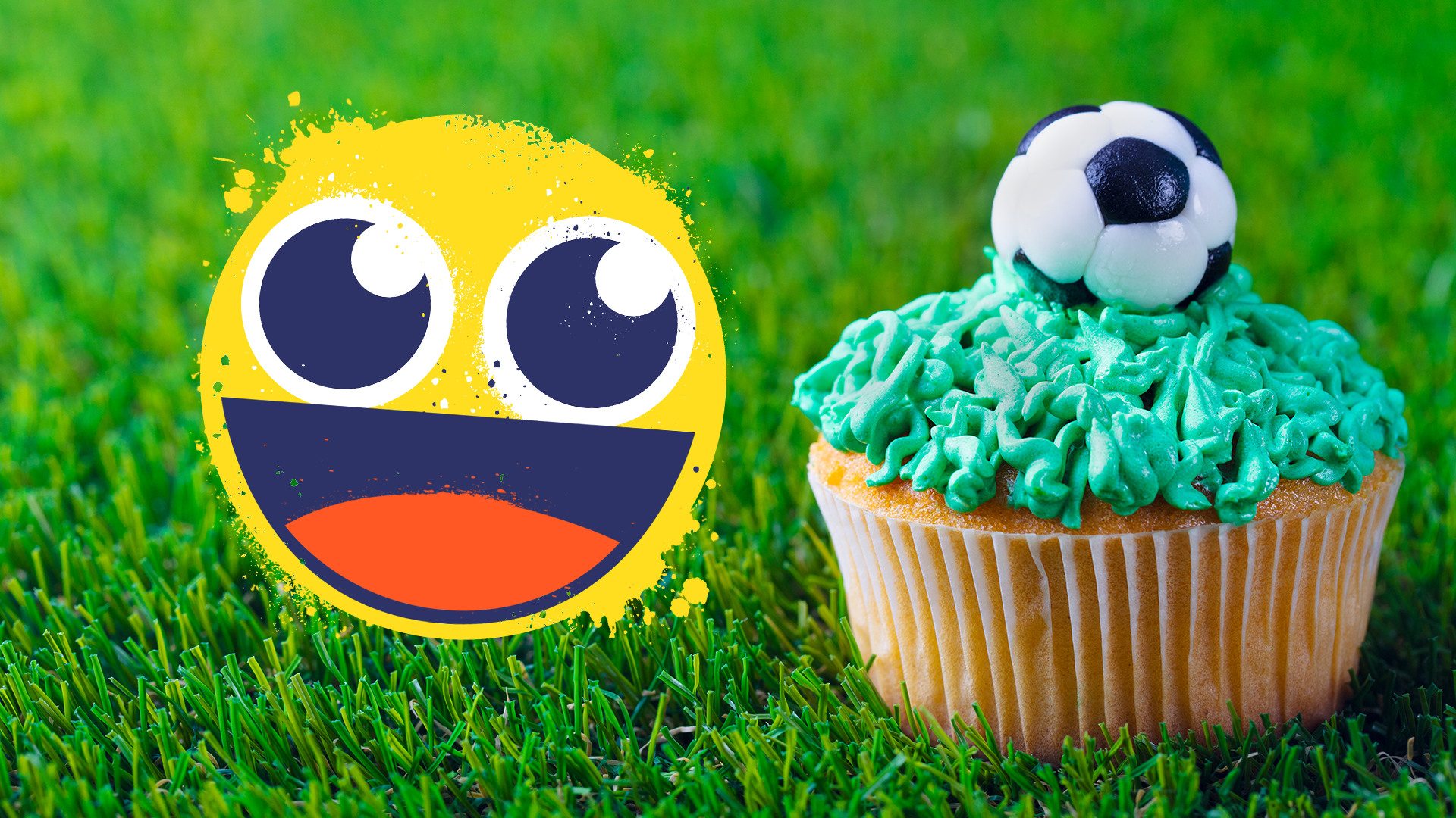 Smiley emoji and football cupcake