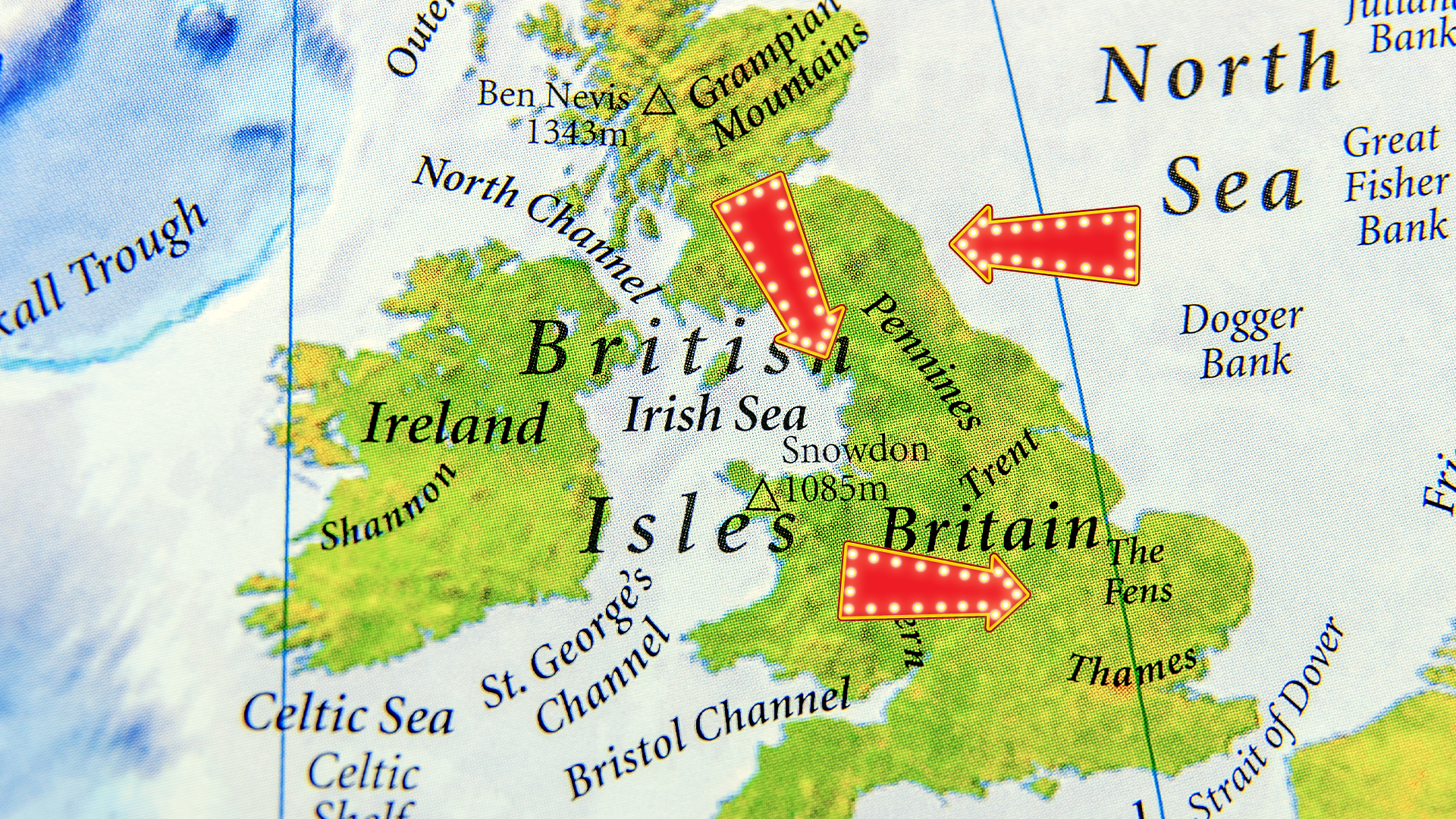 Map of the UK with arrows