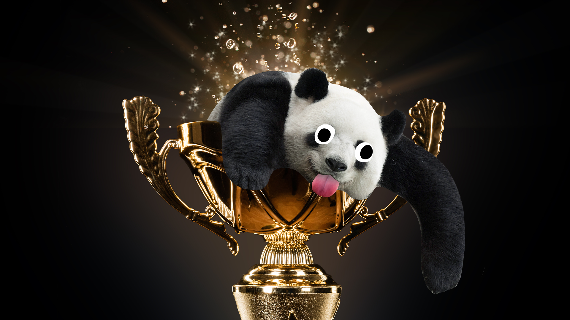 Derpy panda coming out of a trophy