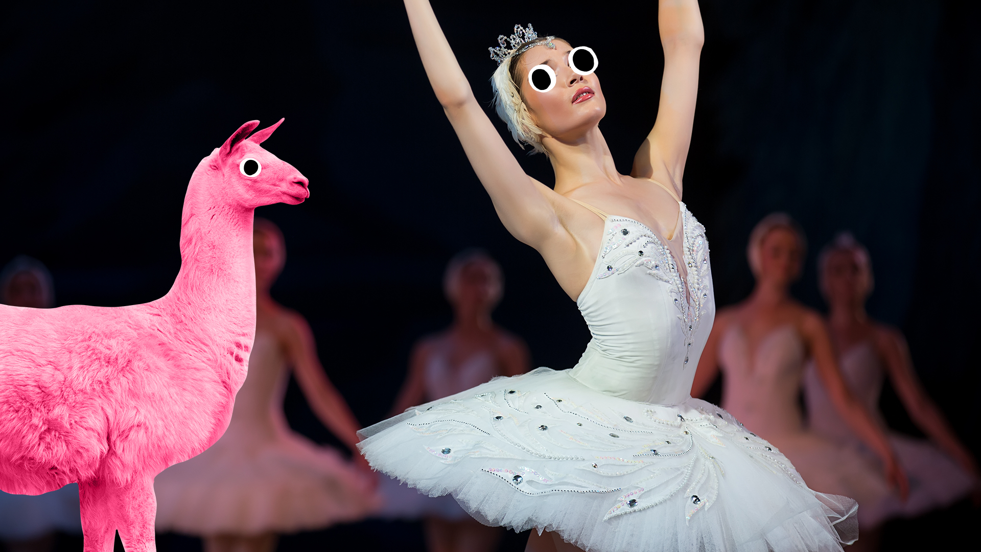 A ballerina and a pink llama