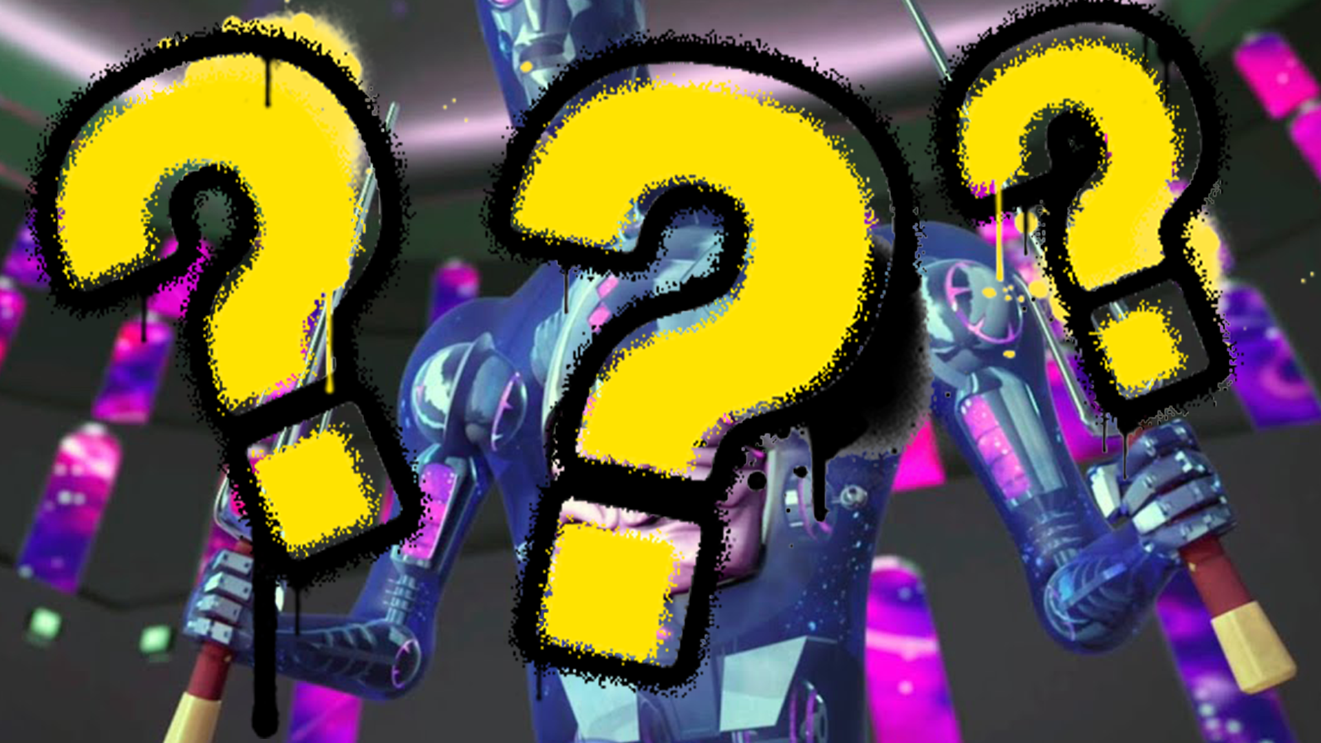 Mysterious villain with question marks over them