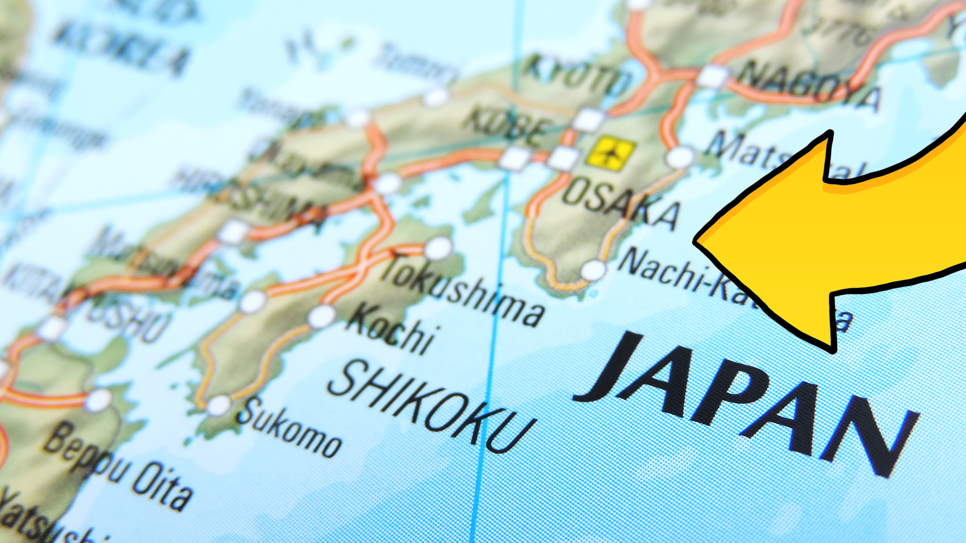 Map of Japan and arrow